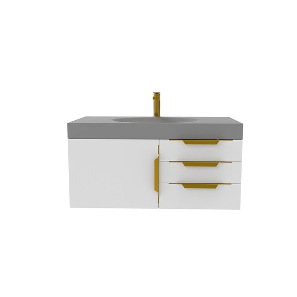 Castello Usa Thames 36-inch White Vanity Set with Gray Top and Gold Handles CB-MC-36W-GLD-20146-GR - main